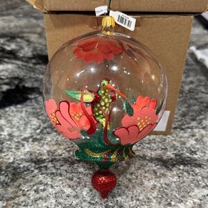 Handcrafted Glass Holiday Ornament with Red and Green Accents
